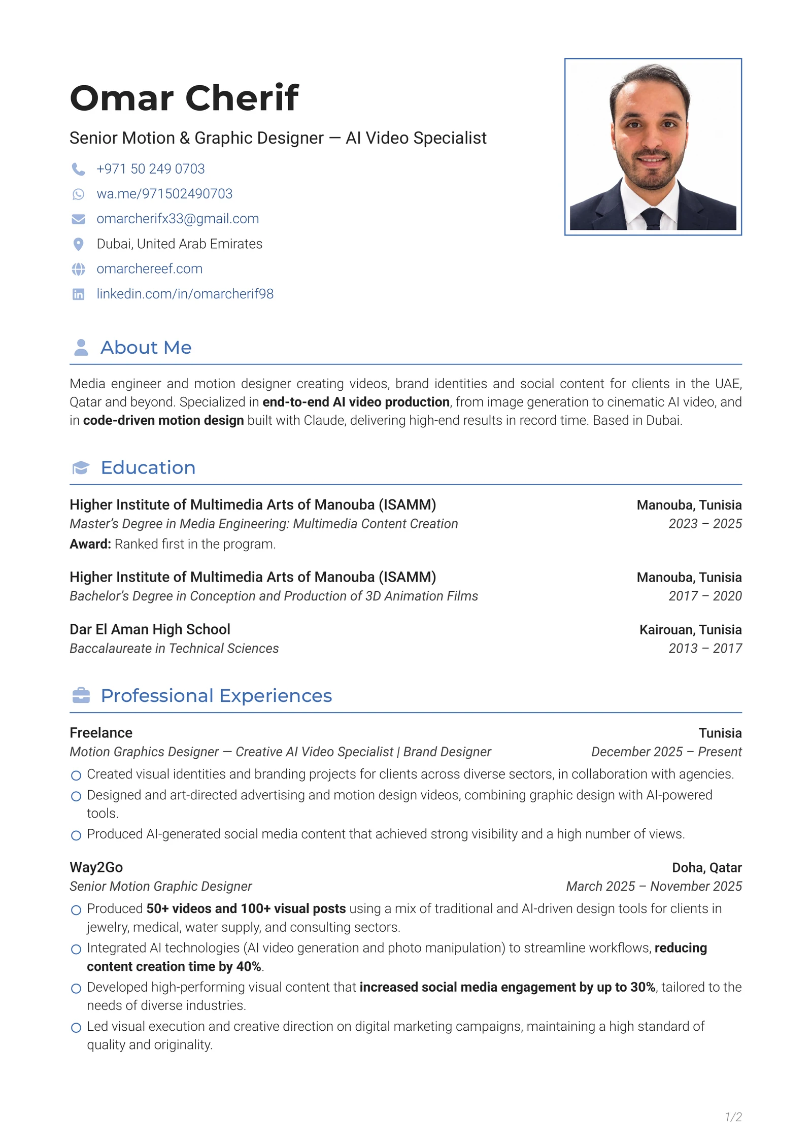 Omar Cherif CV, page 1 of 2